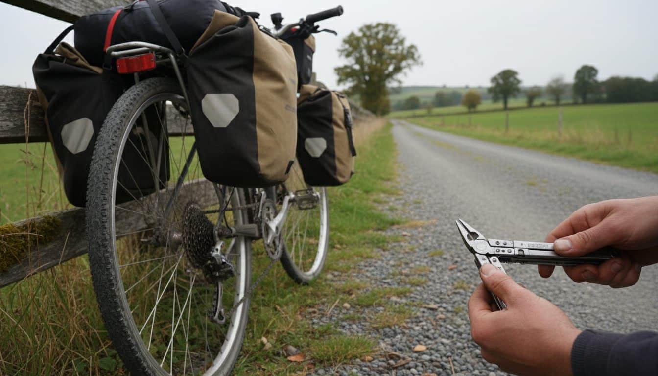 Multitool bruges til justering på cykel ved dansk grusvej